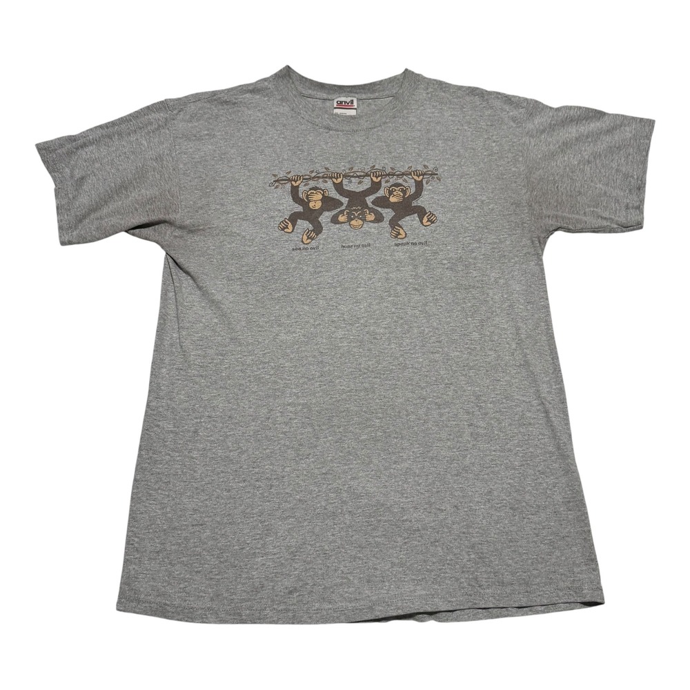 Vintage 2000s Anvil See No Evil Hear No Evil Speak No Evil Monkey Shirt‎ Men's L